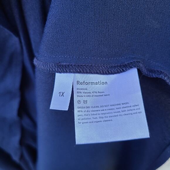 Reformation 1X Chamomile Wrap Dress Navy Blue Plus Size Solid - Picture 11 of 14